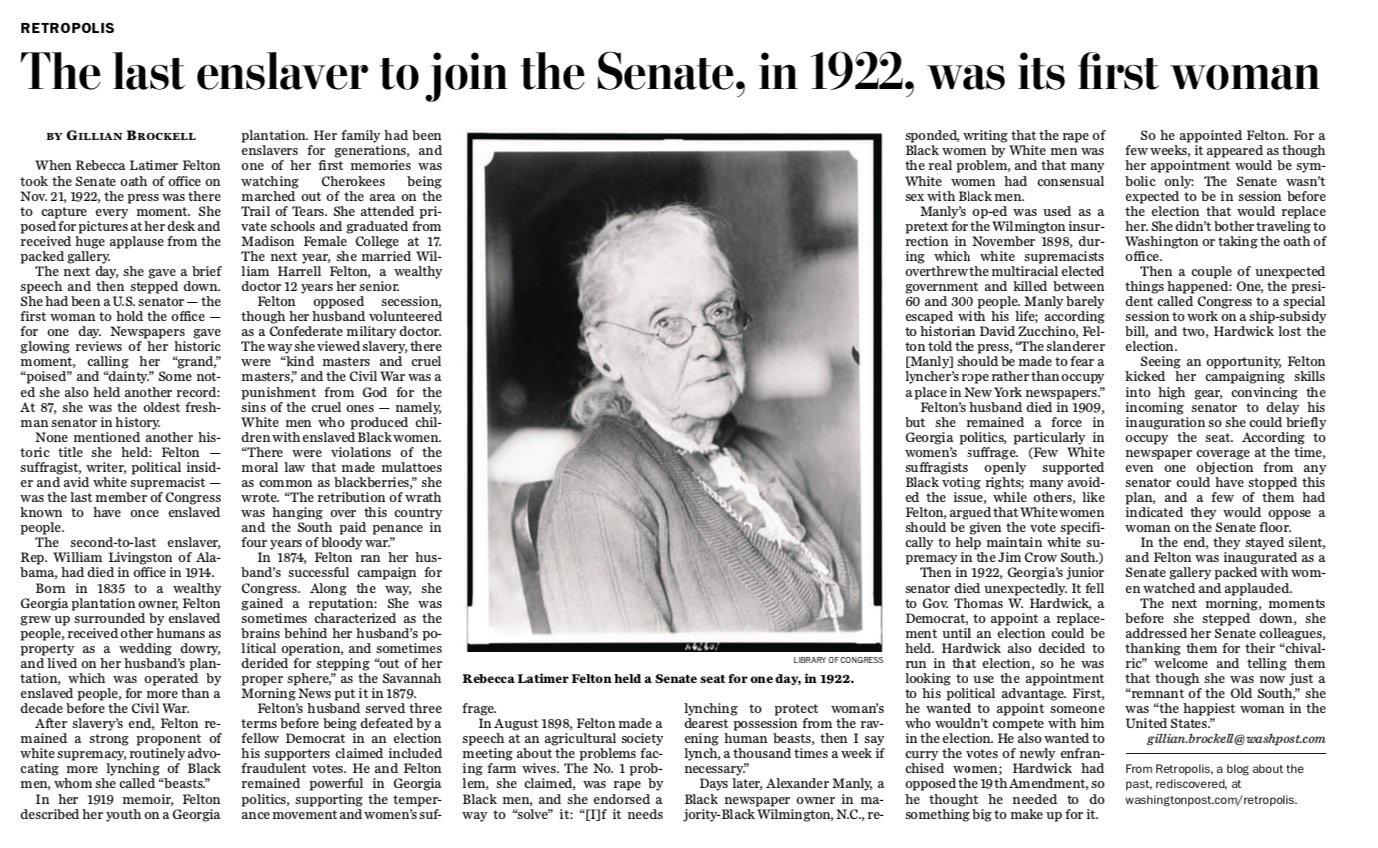 last enslaver in senate was woman